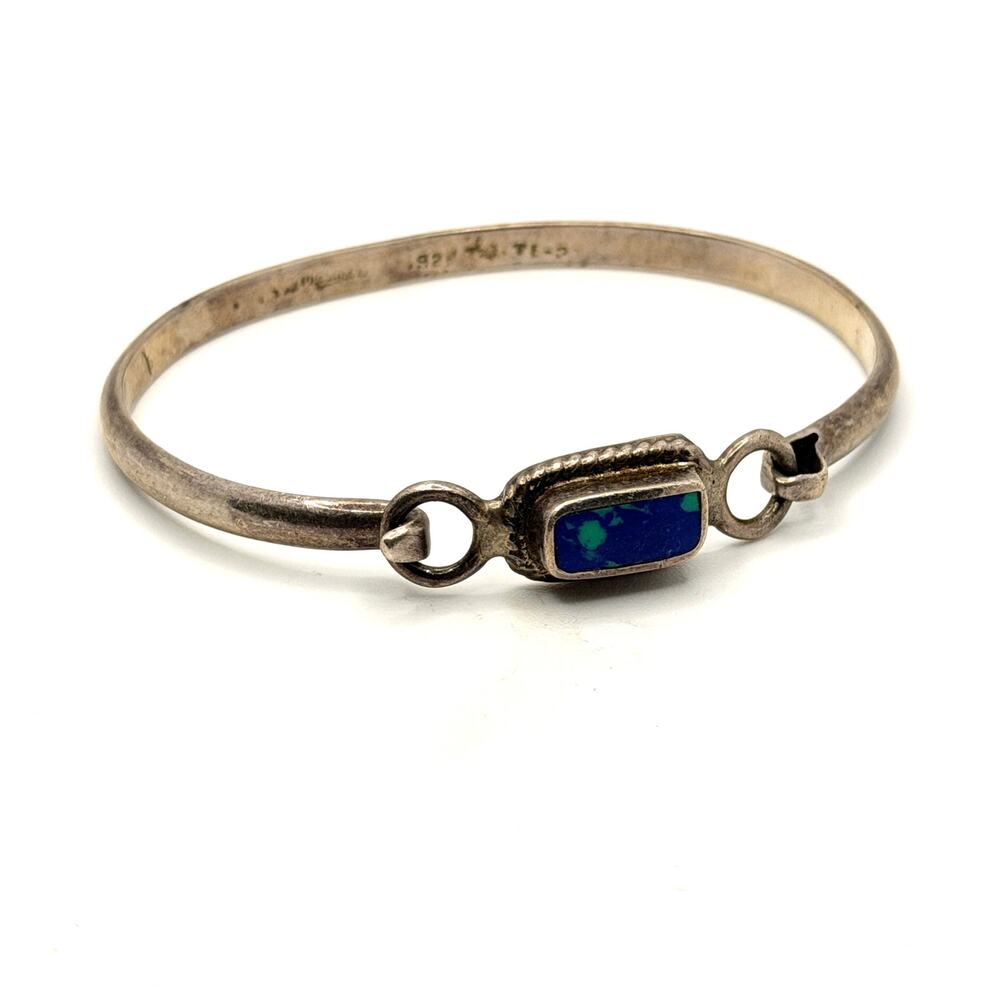 Vintage 90s Stamped Mexico Sterling Silver Azurite Malachite Bangle Bracelet